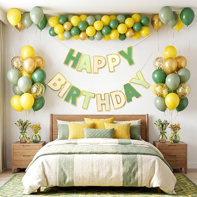 Happy Birthday Banner - 9ft Pre-Strung Happy Birthday Sign for Women, Men, Girls, Boys - No DIY Birthday Decorations & Party Supplies(Sage Green)