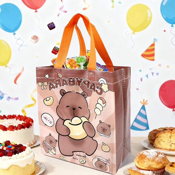 Pinsit 40 PCS Capybara Party Favors Bags, Non Woven Capybara Gift Bags, Cute Reusable Gift Bags with Handles for Boys Girls Birthday Baby Shower Party Supplies
