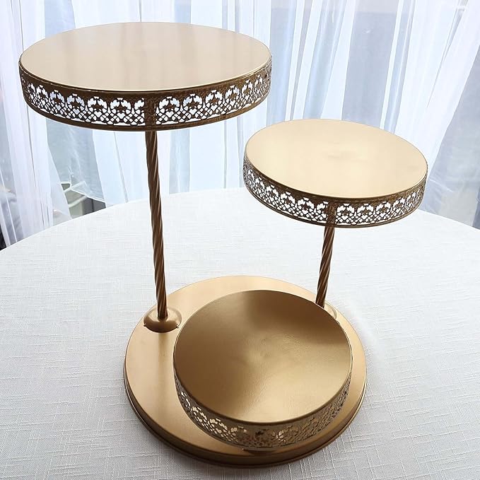 Efavormart 3-Tier Gold Metal Cupcake Tower Dessert Stand, Hollow Lace Design Round Tiered Cake Stand - 21"