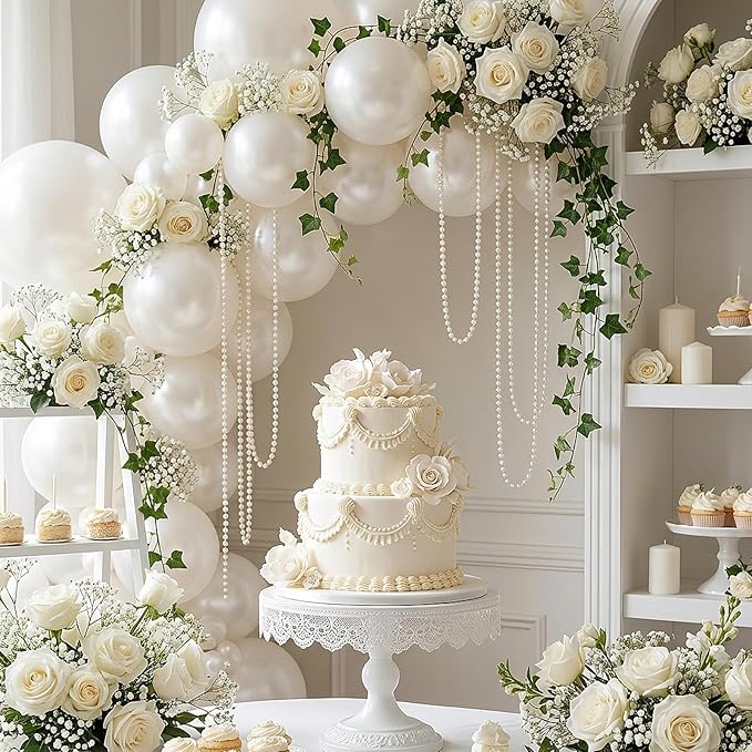 RUBFAC 135pcs Pearl White Balloons, Latex Balloon Different Sizes 18 12 10 5 Inch for Garland Arch Wedding Engagement Anniversary Bridal Baby Shower Birthday Party Decoration