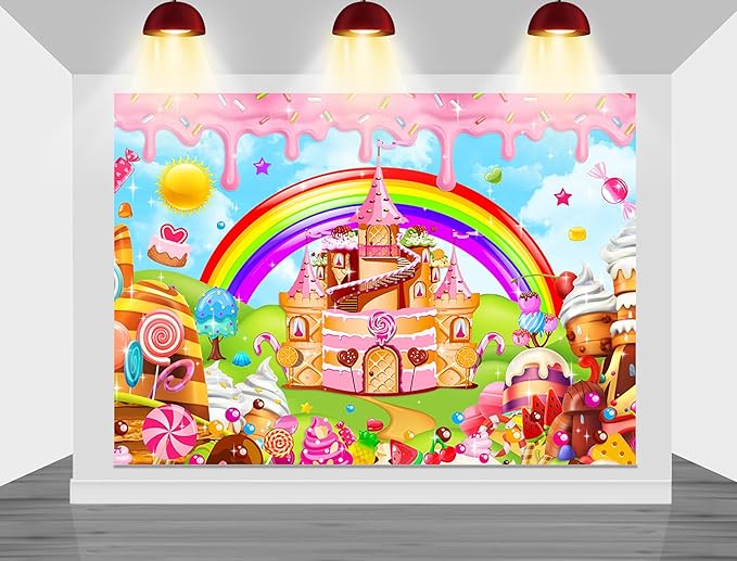 Mocsicka Candyland Backdrop Sweet Cartoon Rainbow for Kids Baby Shower Birthday Candyland Party Decorations Donut Candy Castle Ice Cream 1st Birthday Photography Background (Rainbow, 10x8ft(120"x96"))