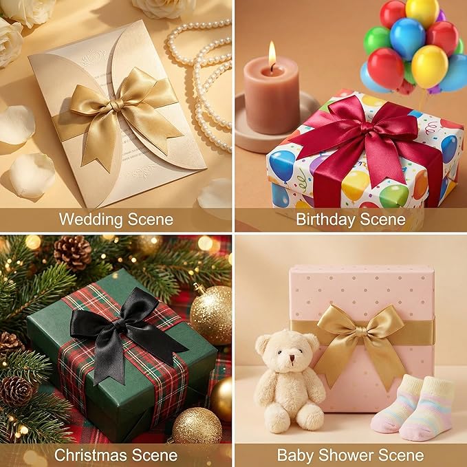 Gold Gift Wrap Bows – 50pcs 3.3 Inch Elegant Satin Bows for Gift Wrapping, Wedding Decor, Baby Shower, Party Decorations, Birthday, Easter, Christmas, Anniversary, DIY Crafts, Gift Bags