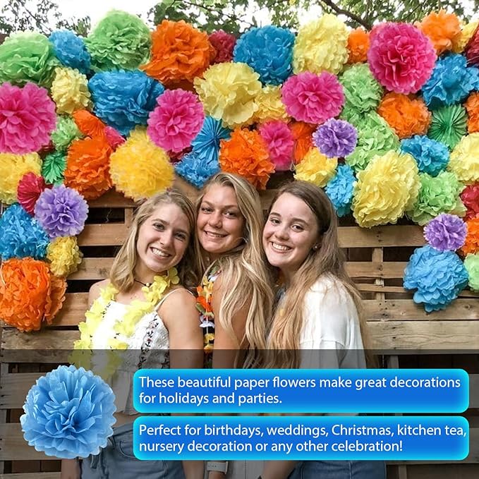Qimoo 20pcs Blue Paper Decorative Pom Poms Flowers Ball for Party Wedding Outdoor Decoration