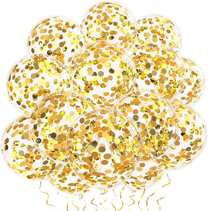 Gold Confetti Balloons, 25 Pcs Thickened 12 Inch Clear Latex Balloon with Confetti Inside for Graduation Decorations Engagement Bridal Shower Party Baby Shower Birthday Party Decoration Supplies