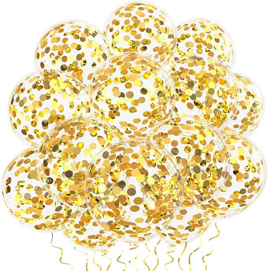 Gold Confetti Balloons, 25 Pcs Thickened 12 Inch Clear Latex Balloon with Confetti Inside for Graduation Decorations Engagement Bridal Shower Party Baby Shower Birthday Party Decoration Supplies