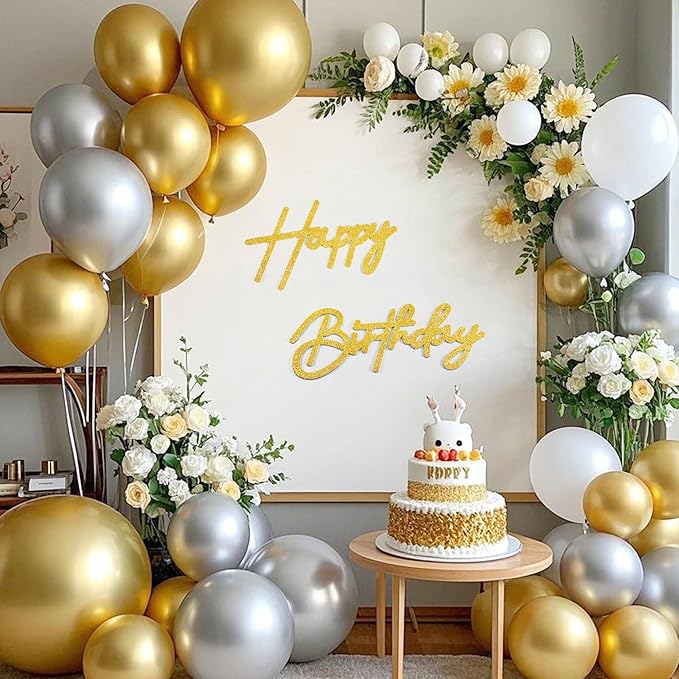 CANREVEL Happy Birthday Sign for Backdrop, Glitter Felt Gold Happy Birthday Banner, Golden Birthday Party Decorations for Girl Boy Women Men, Wall Decor Balloon Arch Photo Prop