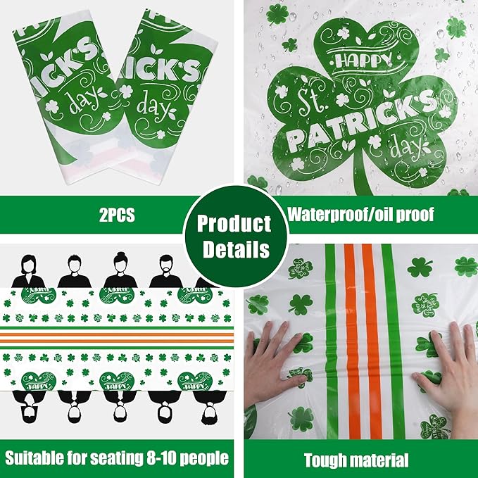 OHOME St. Patrick's Day Tablecloth - Shamrock Decorations, 54" X 108", 2 Pack