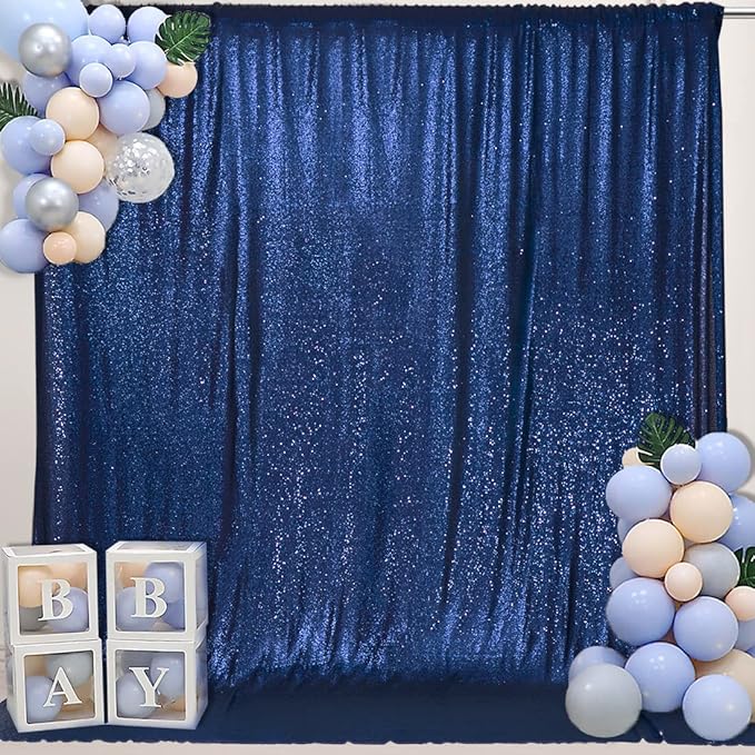 PartyDelight Navy Blue Sequin Backdrop 6x6ft - High Density 3mm Shimmer Sequin Background for Independence Day, July 4th, Birthday & Live Decor, 4-Inch Rod Pocket