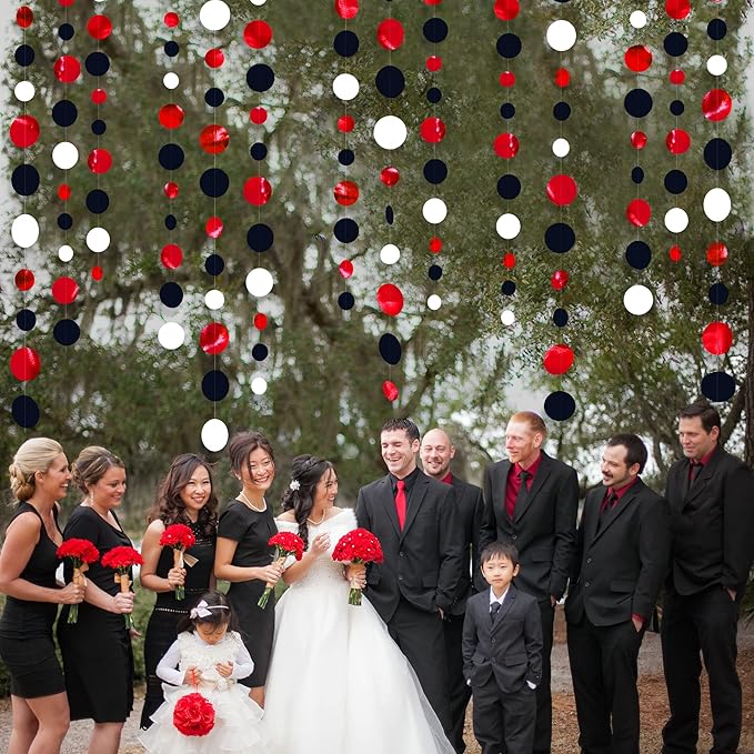 46 Ft Red Black and White Circle Dots Garland Hanging Paper Polka Dots Streamer for Graduations Birthday Bachelorette Engagement Wedding Bridal Shower Holiday Casino Poker Pirate Party Decorations