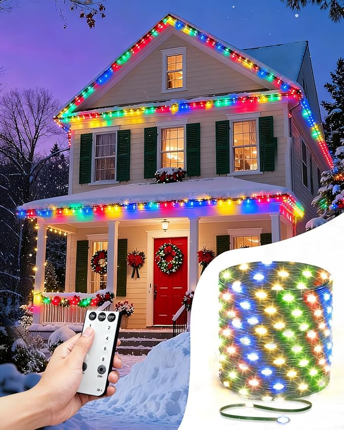Outdoor String Lights, 328FT 1000 LED Fairy Lights, IP65 Waterproof Outside with Remote, 8 Lighting Modes Dimmable Timer Hanging LED Lamp for Camping Garden Patio Christmas Decor Yard Fence Tree