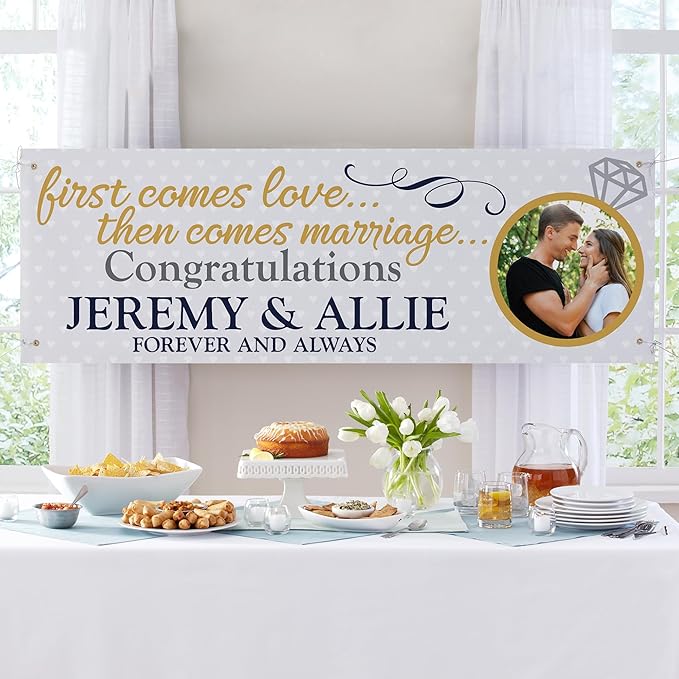 Let's Make Memories Personalized Engagement Banner - Customized Photo Banner - Engagement Party Décor - Indoor/Outdoor Vinyl - We're Engaged - 6 ft