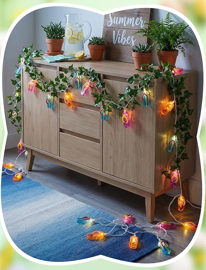 8.5FT Flip Flop String Lights 10 LED Colorful Slipper Lights – Tropical Beach Party Decorations, Waterproof Connectable Outdoor Plug in Fairy Lights for Patio Camping Luau Holiday Decor, UL Listed