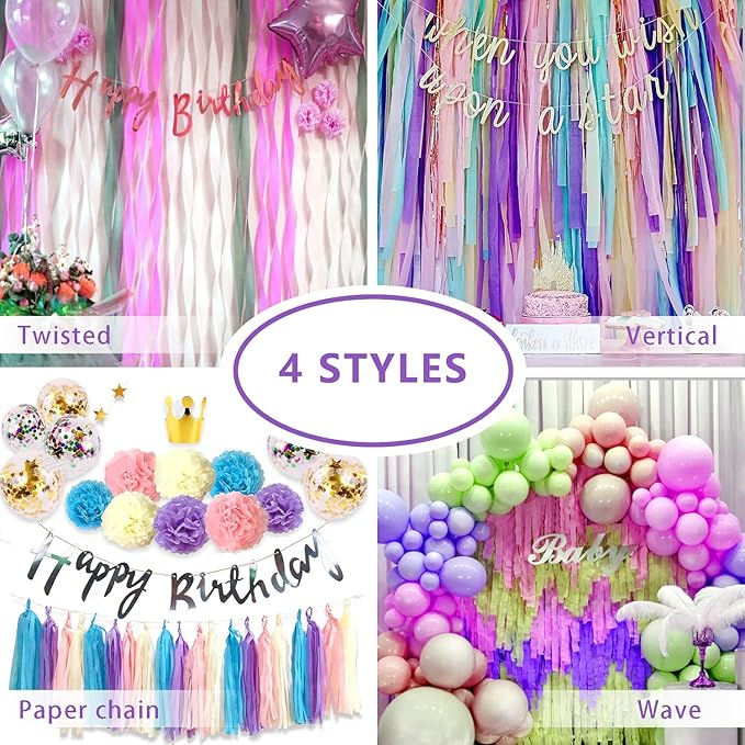 PIGETALE Crepe Paper Streamers 4 Rolls 328ft, Pack of Unique 3 Purple and White Party Streamer for Birthday Wedding Ceremony Baby Shower Party Decorations DIY Supplies Art Crafts (1.8Inch x 82Ft/Roll)
