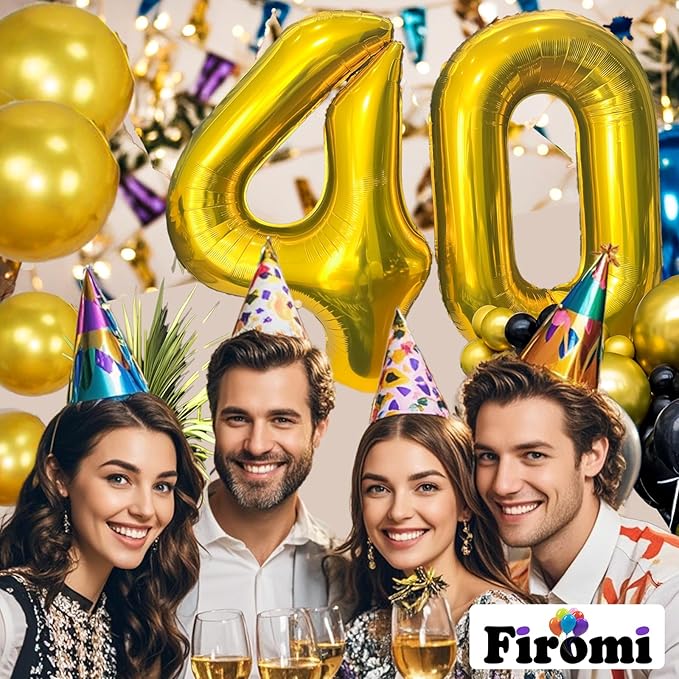 FIROMI 40 Number Balloons Gold Big Giant Jumbo Huge Foil Mylar 40 Balloon Numbers for 40th Birthday Party Anniversary Events Decorations 40-inches