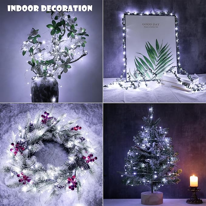 Fairy Lights Plug in,66FT 200LEDs Waterproof Led String Lights,8 Modes Remote Twinkle Light for Outdoor Indoor Christmas Wedding Birthday Garden Party Decorations,Silver Wire,Cool White