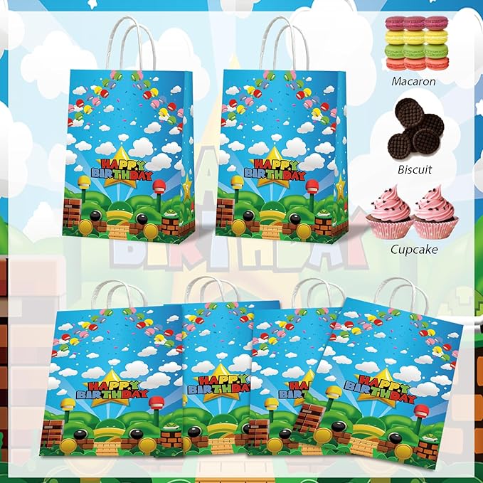 Leifyson 20Pcs Red Green Blue Game theme Party Decorations, Cartoon Star Birthday Party Favors Gift Bags for Boys and Girls Party Supplies