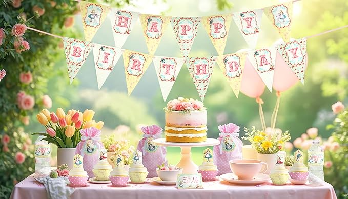 Alice in Wonderland Birthday Party Invitations – Vintage "Follow the White Rabbit" Invites for Girls Birthday, Mad Hatter Tea Party & Onederland First Birthday - 20 Invitations + 20 Envelopes - Vintage 20ct