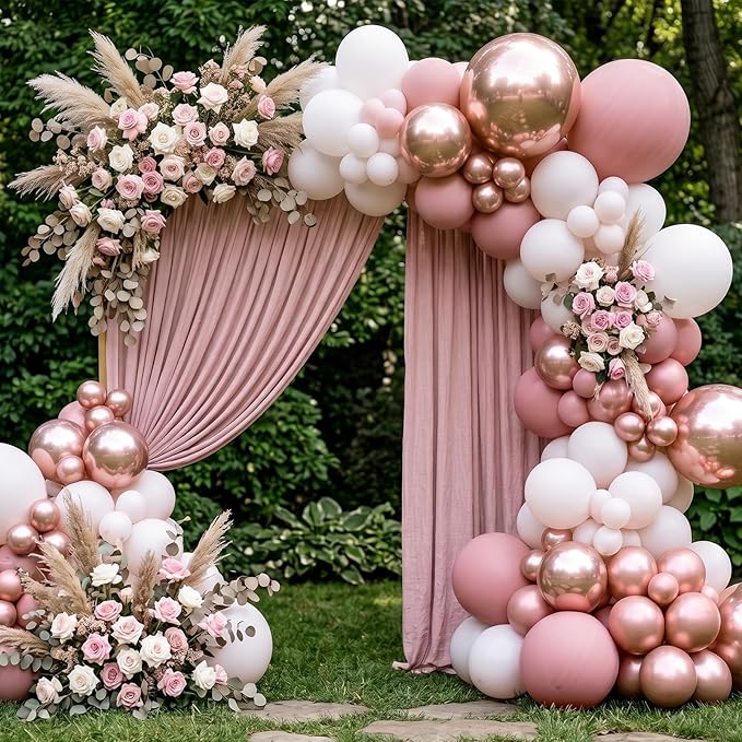 RUBFAC 135pcs Rose Gold Balloons Different Sizes 18 12 10 5 Inches, Latex Balloon Garland Arch Kit for Birthday Party Valentine's Day Baby Shower Graduation Wedding Holiday Decoration