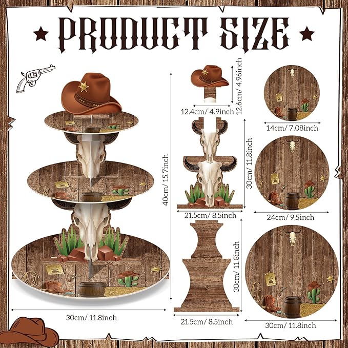 Zopeal Western Cowboy Cupcake Stand Party Decoration Western Long Horn Cow Cupcake Holder Cowboy Theme Cake Holder Westerns Birthday Dessert Stand for Wild West Baby Shower Birthday Party Supplies