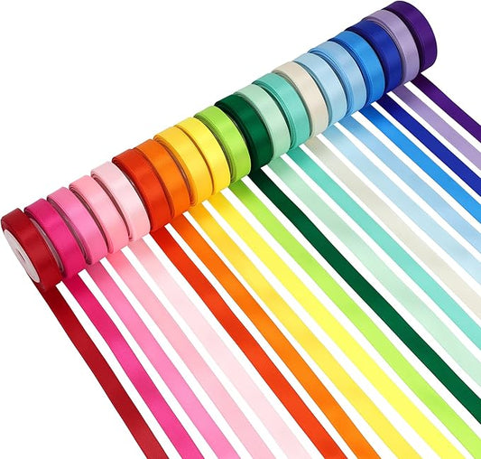 Rainbow Satin Ribbon Set – 20 Colors, 3/8" x 5 Yards Each, 100 Yards Total, Double-Faced Colorful Satin Ribbons for Gift Wrapping, Hair Bows, Wedding & Party Decorations, DIY Crafts