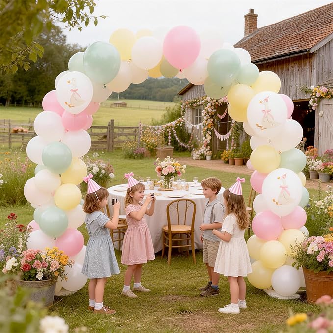 Goose Balloons Set, Pastel Pink Sage Dusty Green Light Yellow White Latex Balloons, 12 Inch Pink Green Yellow Funny Balloon for Kids One Silly Goose Birthday Party Decorations Baby Shower Farm Decor