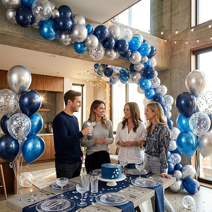 Blue and Silver Balloons, 50PCS 12 Inch Metallic Blue Silver Balloons Dark Navy Confetti Party Latex Balloon Baby Blue Mixed Balloon for Birthday Graduation Shower Wedding Retirement