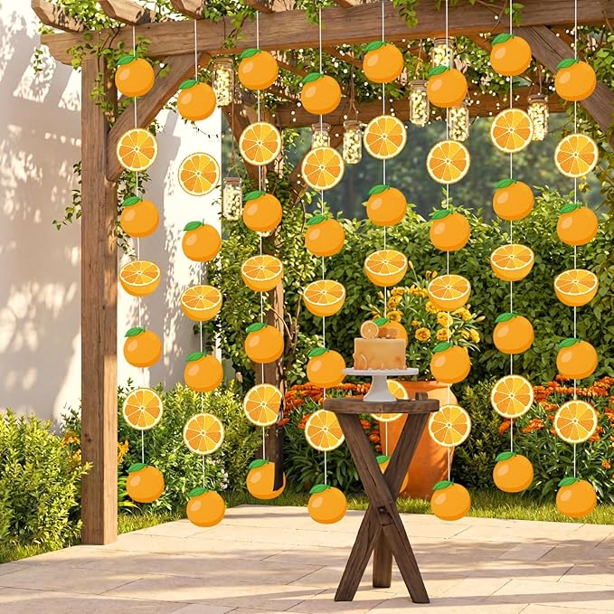 Daifunli 8 Pcs Orange Party Decorations Citrus Slice Birthday Hanging Garlands Banner Tangerine Paper Cutouts Streamer for Little Cutie Orange Baby Shower Wall Ceiling Spritz Decor Supplies