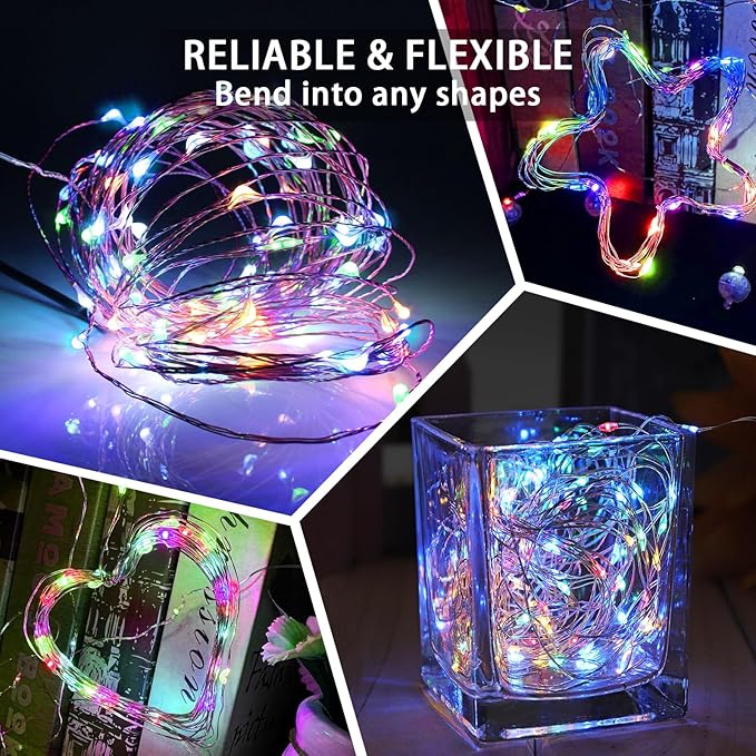 50 Pack Fairy Lights 7Ft 20 LED Twinkle String Lights 3 Modes Battery Operated Waterproof Firefly Starry for Mason Jar Party Wedding Christmas Valentines Day Table Centerpieces,Multicolor
