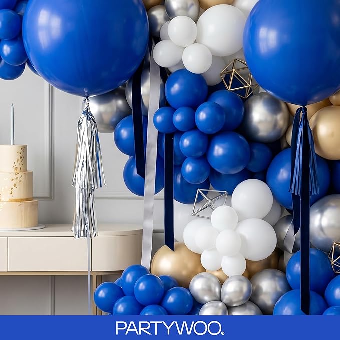 PartyWoo Royal Blue Balloons 155pcs Different Sizes Pack of 18 12 10 5 Inch Dark Blue Balloon Arch Kit for Baby Shower Gender Reveal Graduation Under The Sea Birthday Party Decorations Blue-Y59