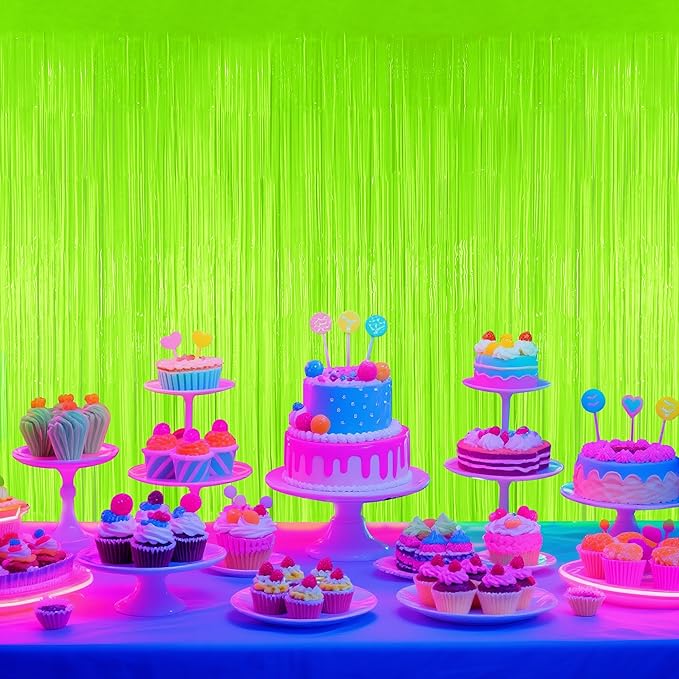 Glow in The Dark Party Supplies,3 Pack Neon Party Decorations,9.9 X 6.6 ft Fluorescent Tinsel Foil Fringe Curtains Macaron Yellow,Photo Booth Prop Backdrop Streamer for Birthday Party Streamer Decor