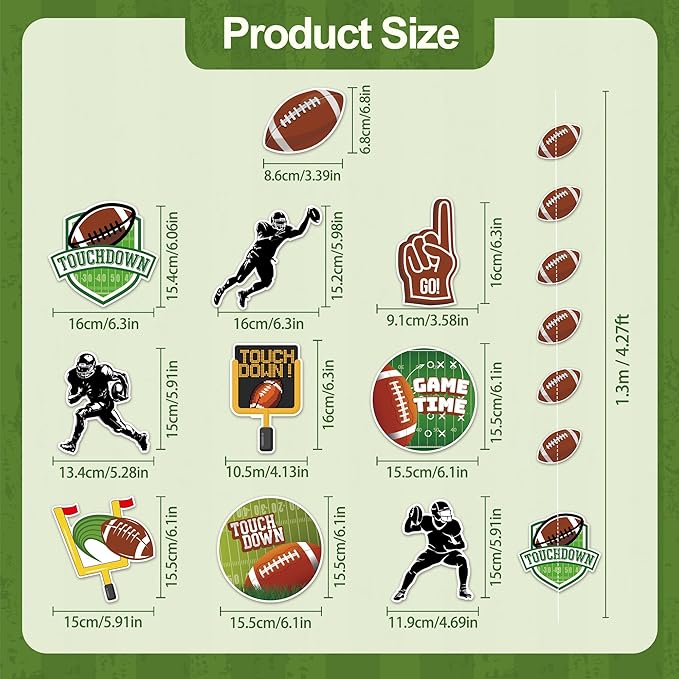 9 Pcs Football Party Decorations Football Garland Banner Pre-Strung Football Hanging Garland Decor for Home Classroom Sports Themed Birthday Party Game Fans