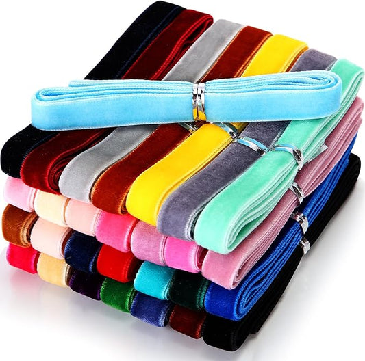 Syhood 30 Yards 3/8" Velvet Ribbon Assorted Colors Bulk for Gift Wrapping Craft DIY Hair Bow Tree Wreath Bows Door Garland Wedding Decor