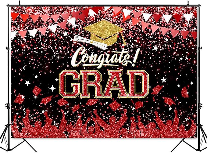 Mocsicka Graduation Party Decorations 2026 Congrats Grad Backdrops for Photography Bachelor Cap Congratulations Grad Photo Backdrop Graduation Prom Party Supplie (Red, 8x6ft(96x72 inch))