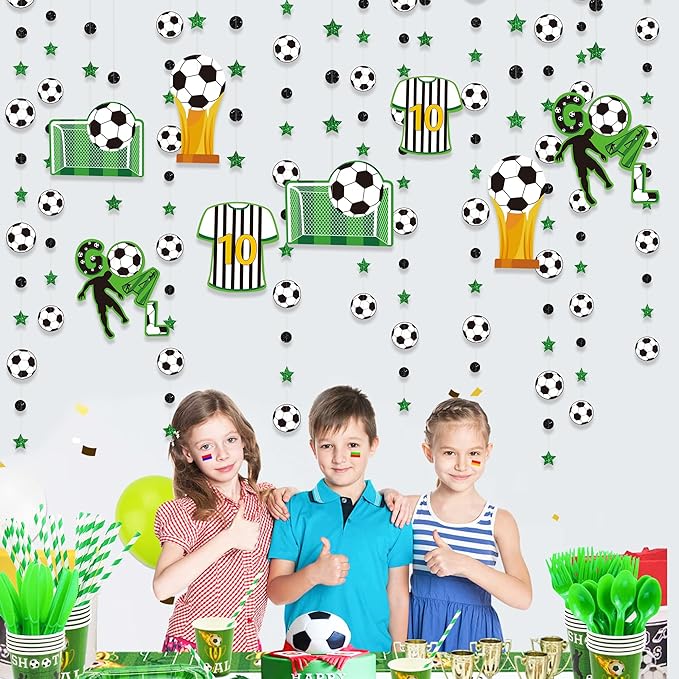 pinkblume Soccer Party Decorations Black Green Circle Dot Star Soccer Sport Theme Hanging Cutout Garland Streamer for Birthday Baby Shower Wedding Party Supplies Classroom Nursery Wall Ceiling Decor