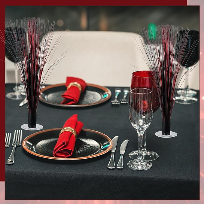 2 Pcs Metallic Spray Centerpieces Graduation Centerpieces for Tables Decorations with Clear Base Shimmering Foil Sprays for Birthday Easter and Celebration Events(Red and Black)
