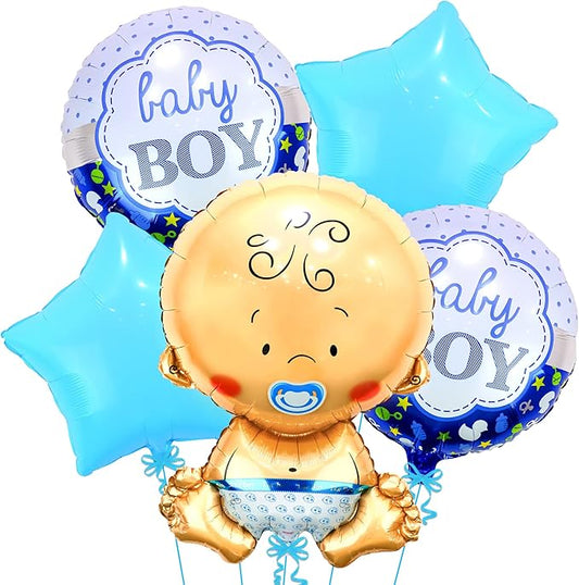KatchOn Baby Boy Balloons Set - Large 27 Inch, Pack of 5 | Gender Reveal and Baby Shower Decorations | It's A Boy