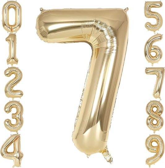 Champagne Gold Large Number 7 Balloon, 40 Inch Light Gold Foil Helium Number Balloons, Giant Mylar Number 7 Balloons for 7 Years Old Birthday Party Anniversary Decorations