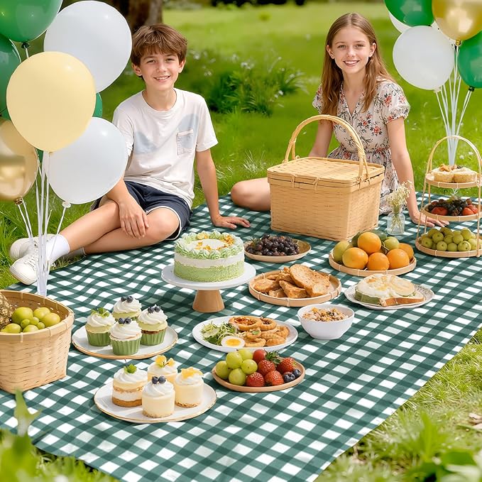 1 Pack Sage Green Striped Gingham Tablecloths, 54 x 108 Inch Disposable Plastic Rectangle Table Covers, Waterproof Checkered Sage Green Table Cloths for Picnic, Birthday, Party, Outdoor Events