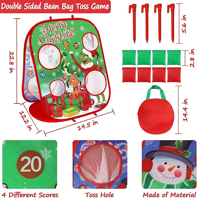 Christmas Bean Bag Toss Games for Kids, Christmas Party Games Double-Sided Collapsible Cornhole Board, Carnival Toys Gifts for Boys Girls Family Outdoor Indoor Yard Games Party Favors Supplies