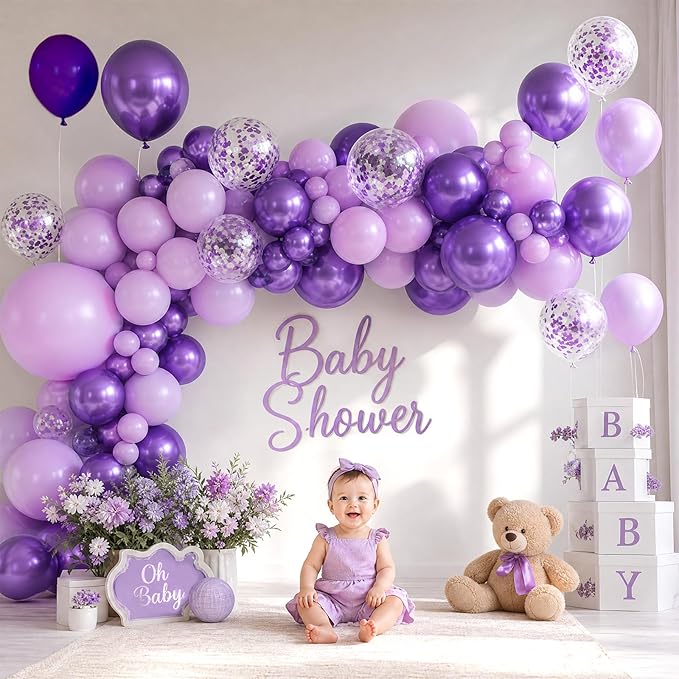 Purple Shades Balloons Garland Arch Kit-116Pcs 5"/10"/ 12" Dark Pastel Light Metallic Confetti Purple Balloons Arch Set for Wedding Birthday Baby Shower Graduation Party Decorations