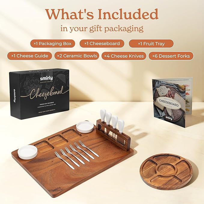 SMIRLY Charcuterie Boards Set - Large Bamboo Cheese Board Set - House Warming Gifts New Home, Wedding Gift for Couple, Bridal Shower Gift, Birthday Gifts for Women