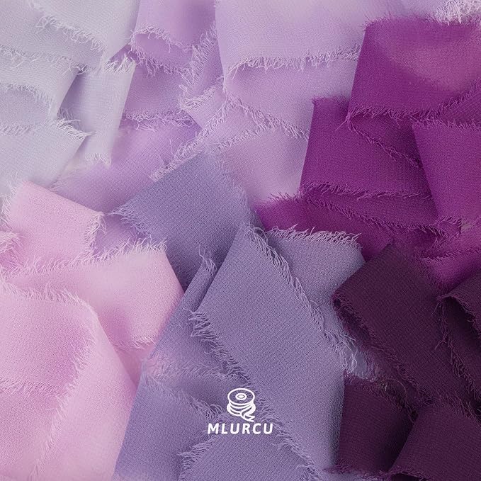 Purple Chiffon Ribbon - 1 Inch x 3 Yds, Lilac/Lavender/Dark Purple/Violet/Plum, Frayed, Wedding Invitation/Flower Bouquets/Gift Wrapping/Bridal Shower