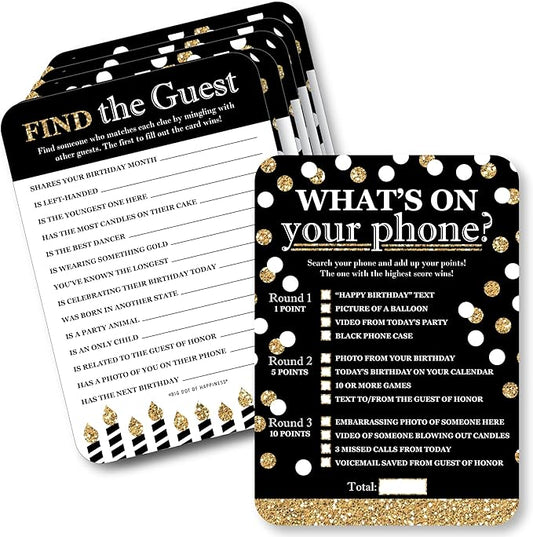 Big Dot of Happiness Adult Happy Birthday - Gold - 2-in-1 Birthday Party Cards - Activity Duo Games - Set of 20