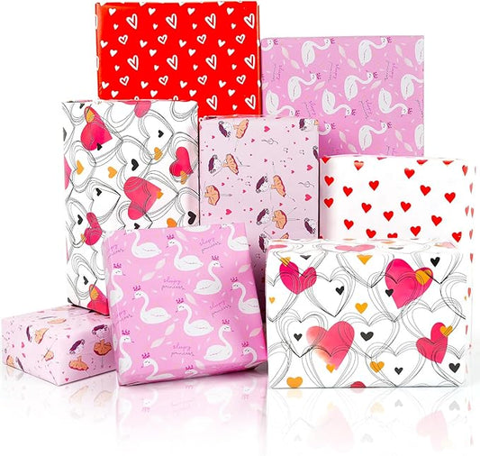10 Sheets Pink Red Heart Birthday Gift Wrapping Paper, Valentine's Day Wrapping Paper Sheets for Women Girls, Gift Wrapping Paper for Birthday Mother’s Day Baby Bridal Shower Wedding, 19.7x27.6Inch