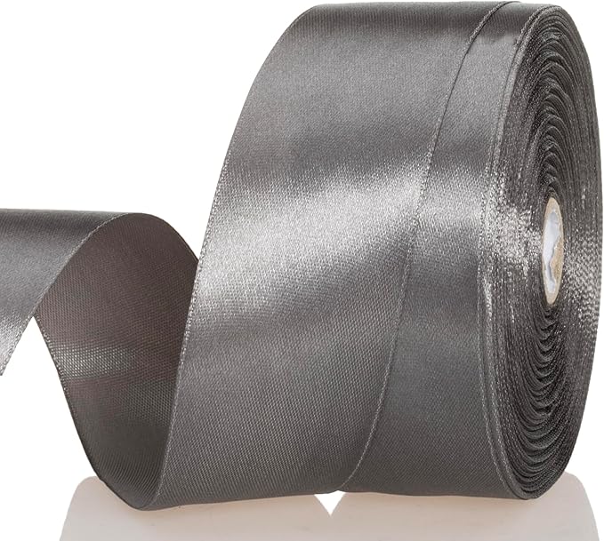 YASEO 1 1/2 Inch Steel Gray Solid Satin Ribbon, 50 Yards Craft Fabric Ribbon for Gift Wrapping Floral Bouquets Wedding Party Decoration
