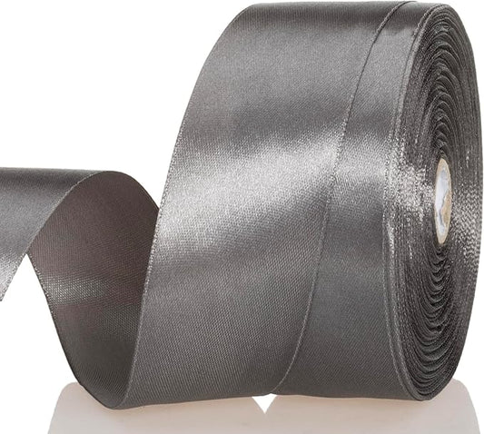 YASEO 1 1/2 Inch Steel Gray Solid Satin Ribbon, 50 Yards Craft Fabric Ribbon for Gift Wrapping Floral Bouquets Wedding Party Decoration