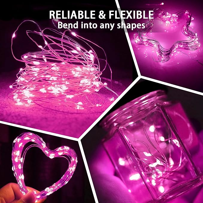 12 Pack Pink Fairy Lights 7Ft 20 LED Twinkle String Lights 3 Modes Battery Operated Waterproof Firefly Starry for Mason Jar Party Wedding Christmas Valentines Day Table Centerpieces