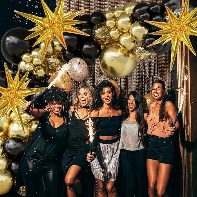 Graduation Balloon Arch Kit 2026, 149pcs black and gold Balloons with Star, Black and Gold Party Decorations for Class of 2026 Decorations New Years Anniversary Retirement Birthday Party Decorations