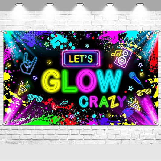 Avezano Glow in The Dark Backdrop Neon Party Decorations Let’s Glow Banner Birthday Party Background Graffiti Splash (No Real Lights) Photo Booth Props 6 x 3.6 ft