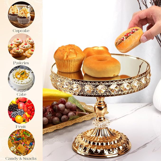 12-Piece Gold Cake Stand Set, Vintage Cake Stand with Crystal Edge and Cupcake Display Tray, Dessert Table Display Set for Wedding Party, Baby Shower, Anniversary Celebration